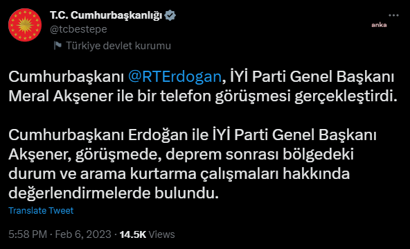 7,7 Büyüklüğündeki Deprem 10 İli Vurdu… Cumhurbaşkanı Erdoğan İyi Parti Genel Başkanı Akşener İle Görüştü
