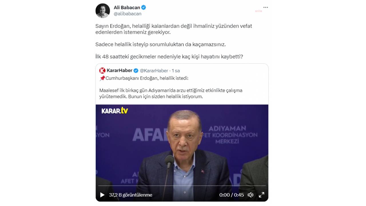 Babacan: “helalliği Kalanlardan Değil İhmaliniz Yüzünden Vefat Edenlerden İstemeniz Gerekiyor"
