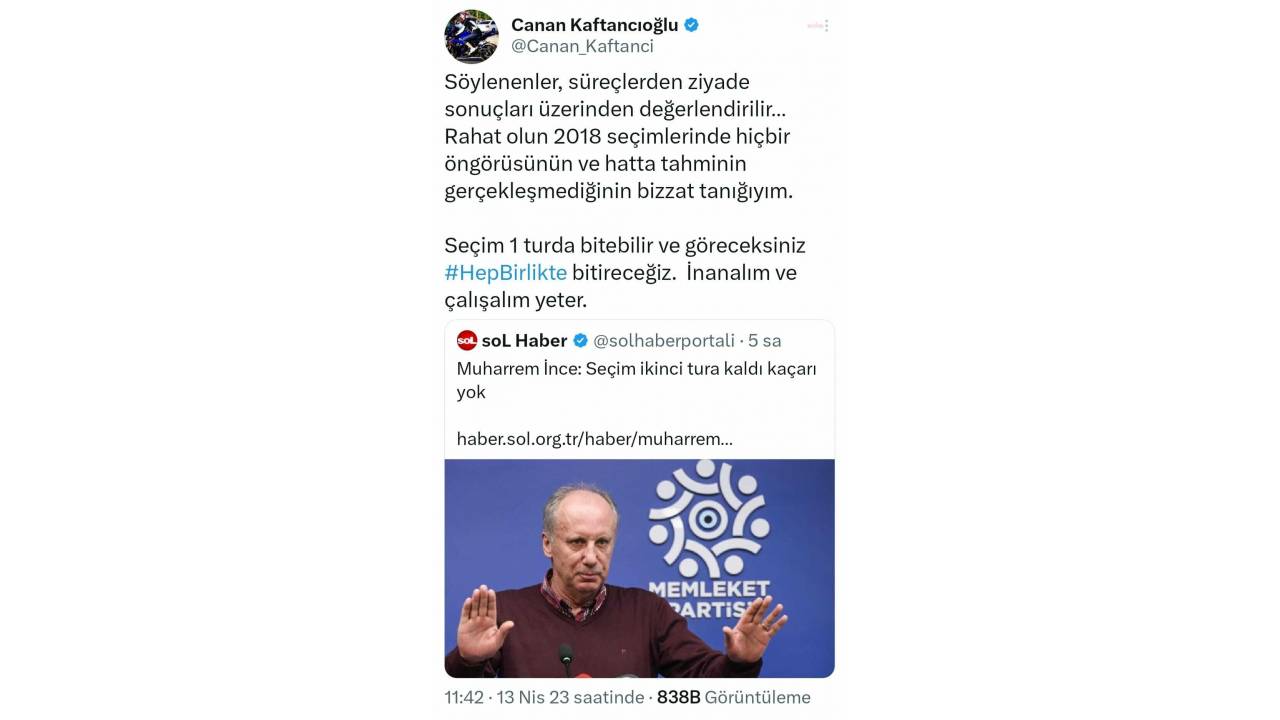 Kaftancıoğlu'ndan İnce'ye: "2018 Seçimlerinde Hiçbir Öngörüsünün Gerçekleşmediğinin Bizzat Tanığıyım"