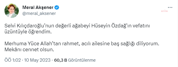 Akşener’den Selvi Kılıçdaroğlu’na Taziye Mesajı