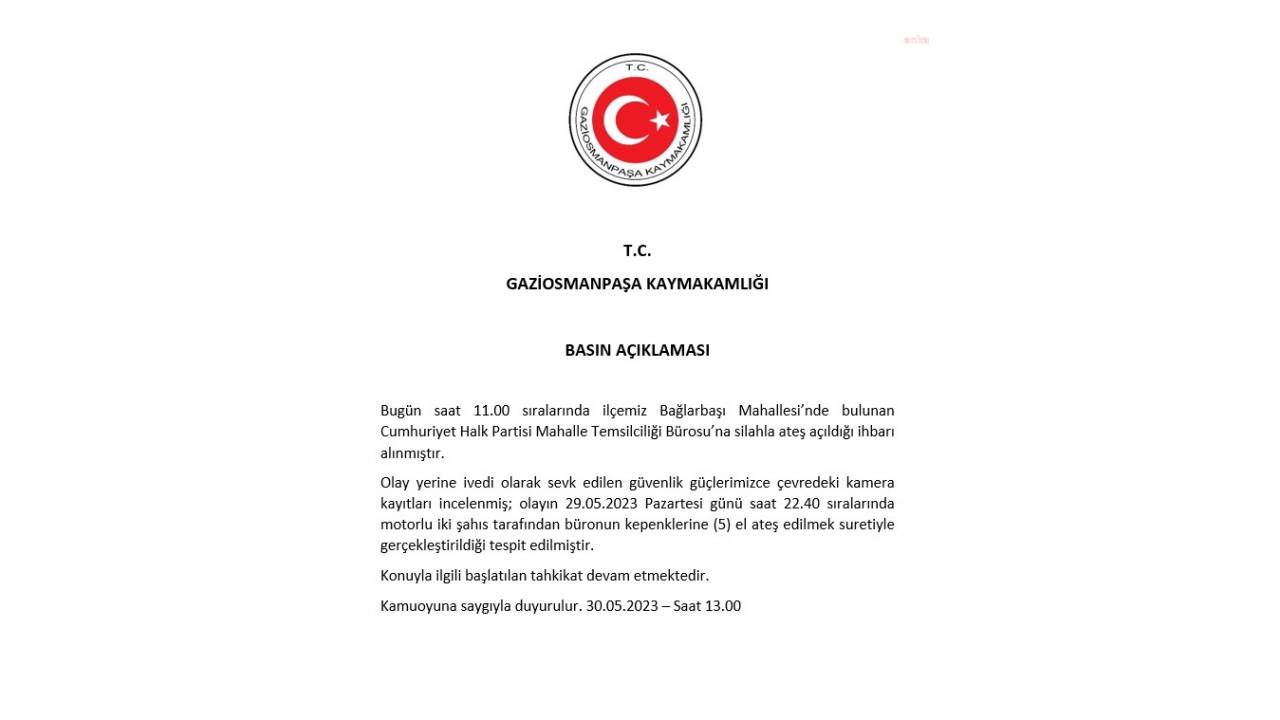 Gaziosmanpaşa’da Chp Bürosuna Silahlı Saldırı Düzenlendi