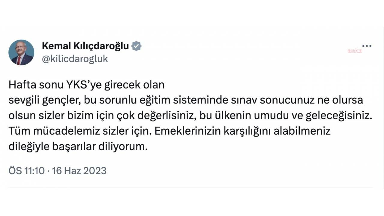 Kılıçdaroğlu Yks’ye Girecek Öğrencilere Başarılar Diledi