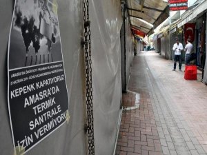 TERMİK SANTRALE KARŞI ÇIKAN 300 ESNAF KEPENK KAPATTI