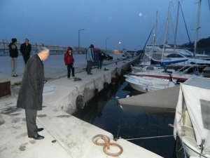 LİMANDA ARACIYLA GÖSTERİ YAPARKEN DENİZE UÇTU