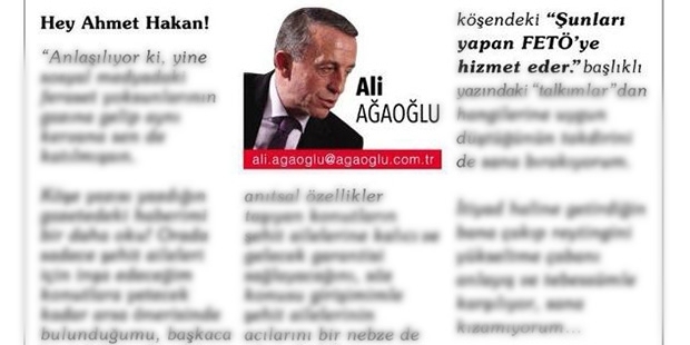 ALİ AĞAOĞLU, AHMET HAKAN'A HÜRRİYET'TE YAYIMLANAN TAM SAYFA İLANLA YANIT VERDİ