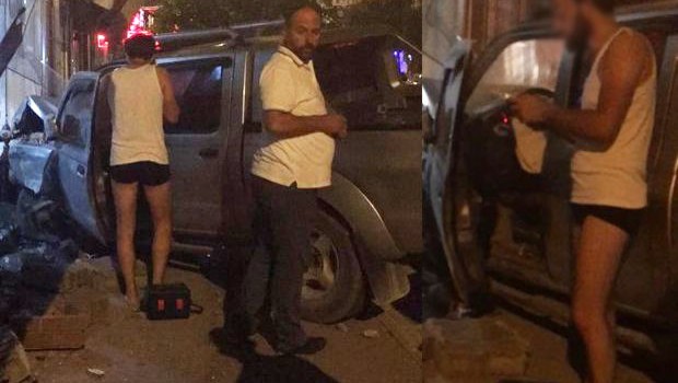 KAZA SONRASI ARAÇTAN İÇ ÇAMAŞIRLARIYLA İNEN SÜRÜCÜ ŞAŞKINA ÇEVİRDİ