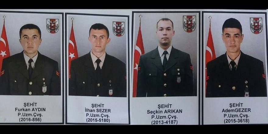Zap vadisinde şehit olan 4 askerin kimlikleri belli oldu