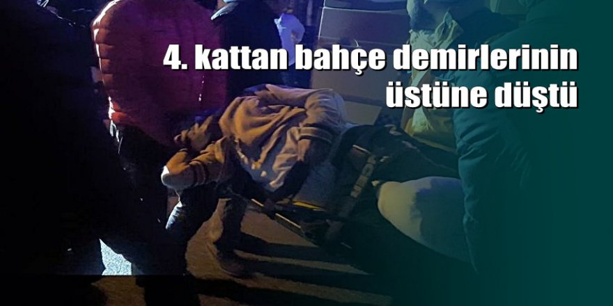 Balkondan düşüp, demir korkuluklara saplandı