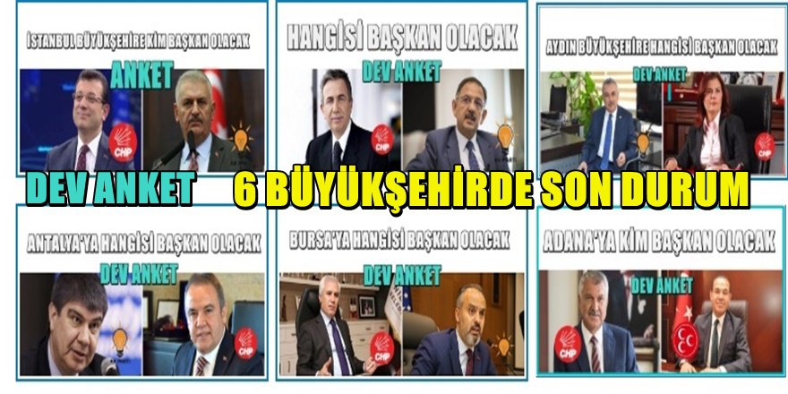 31 Mart 2019 Yerel seçimleri için 6 büyükşehir için anket sonuçları