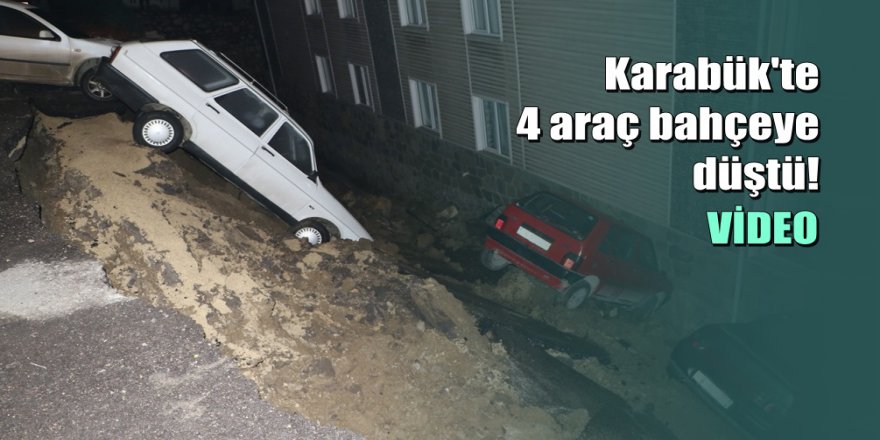 İstinat duvarı çöktü 4 araç bahçeye düştü